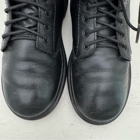 Dr Martens Delaney Black Leather Lace Up Combat Boots Kids Size 3 - Picture 4 of 14